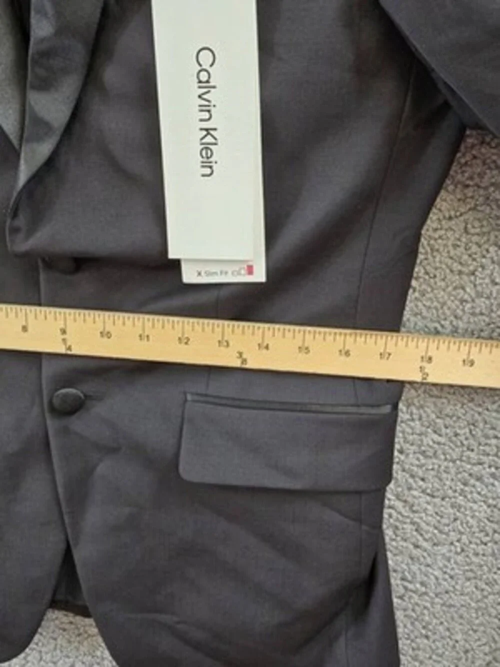 Calvin Klein Wool Blend Slim Fit Infinite Stretch Tuxedo Jacket Men's 38S Black